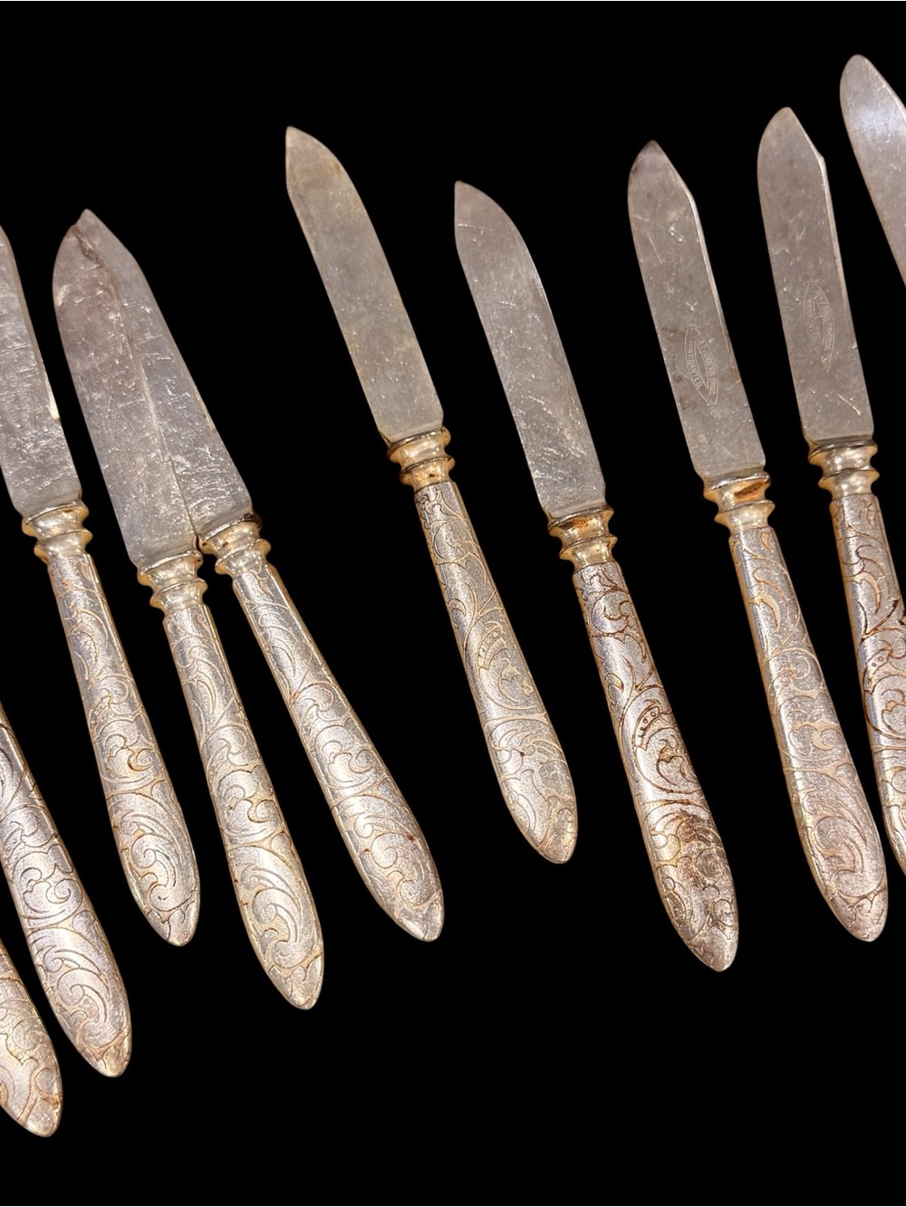 Engraved Silver plated fruit or cheese Knife Set